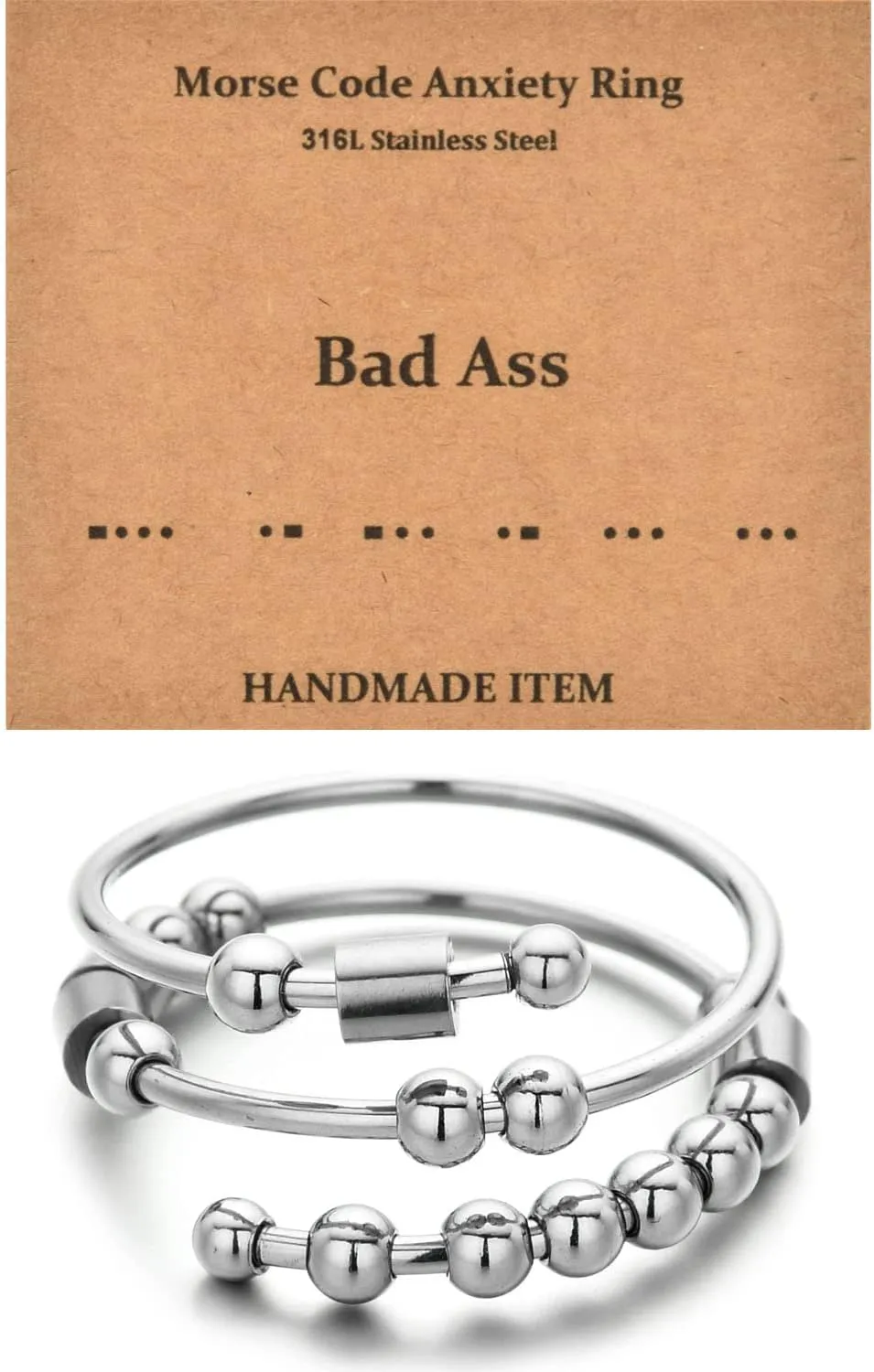 Morse Code Rings for Women, Stainless Steel Spinner Ring Fidget Rings for Anxiety Ring Morse Code Rings Inspirational Gifts Jewelry Women Birthday Graduation Gifts for Her Best Friends