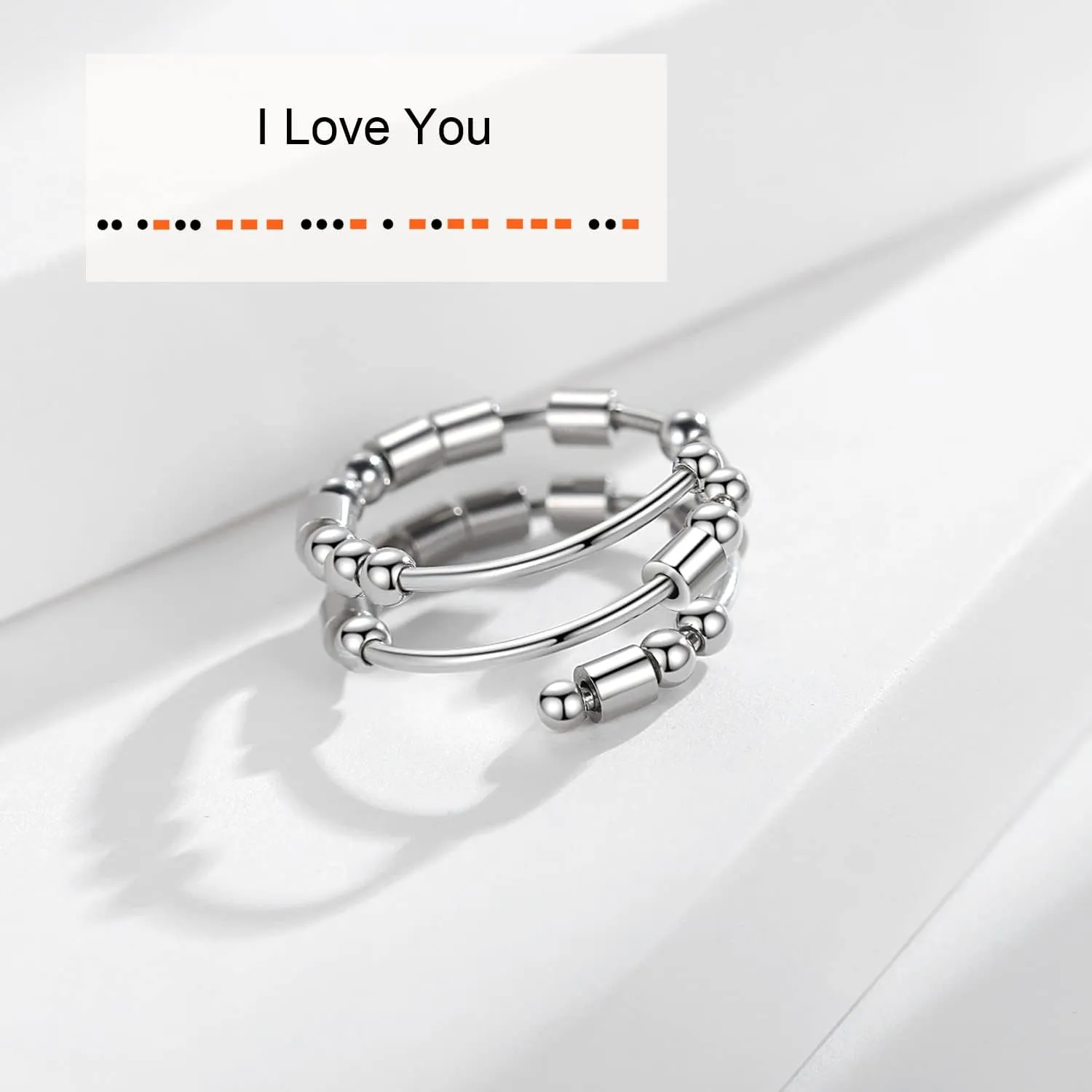 Morse Code Rings for Women, Stainless Steel Spinner Ring Fidget Rings for Anxiety Ring Morse Code Rings Inspirational Gifts Jewelry Women Birthday Graduation Gifts for Her Best Friends