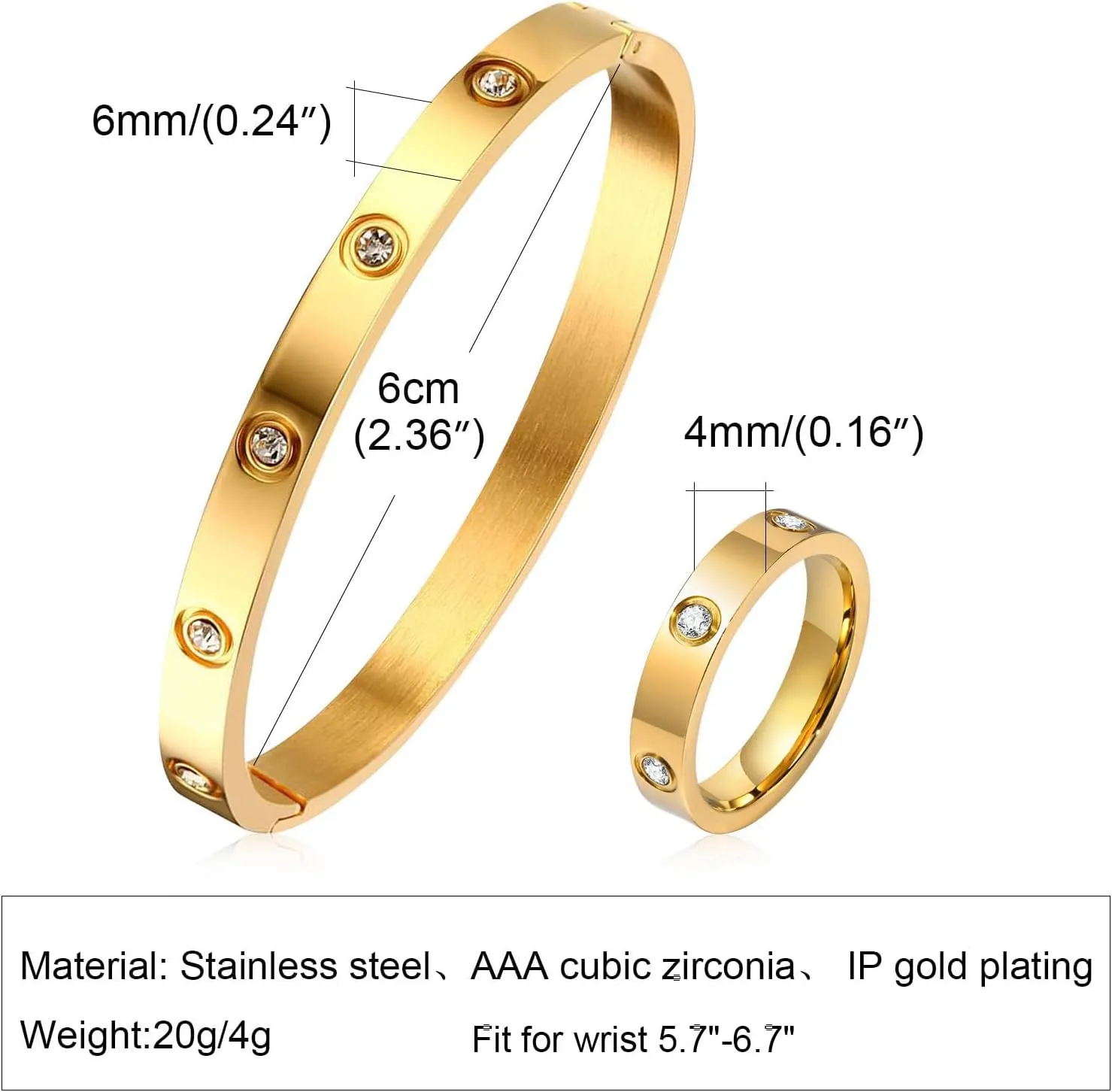 MPRAINBOW Gold Rings Bracelets for Women, 18K Gold Plated Friendship Bracelet Cubic Zirconia Bangle with Ring Jewelry Set,Wedding Party Birthday Gifts for Her Girlfriend