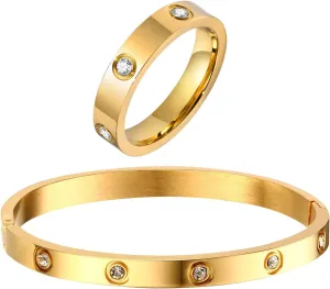 MPRAINBOW Gold Rings Bracelets for Women, 18K Gold Plated Friendship Bracelet Cubic Zirconia Bangle with Ring Jewelry Set,Wedding Party Birthday Gifts for Her Girlfriend