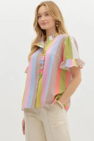Multicolor Stripe Button Down
