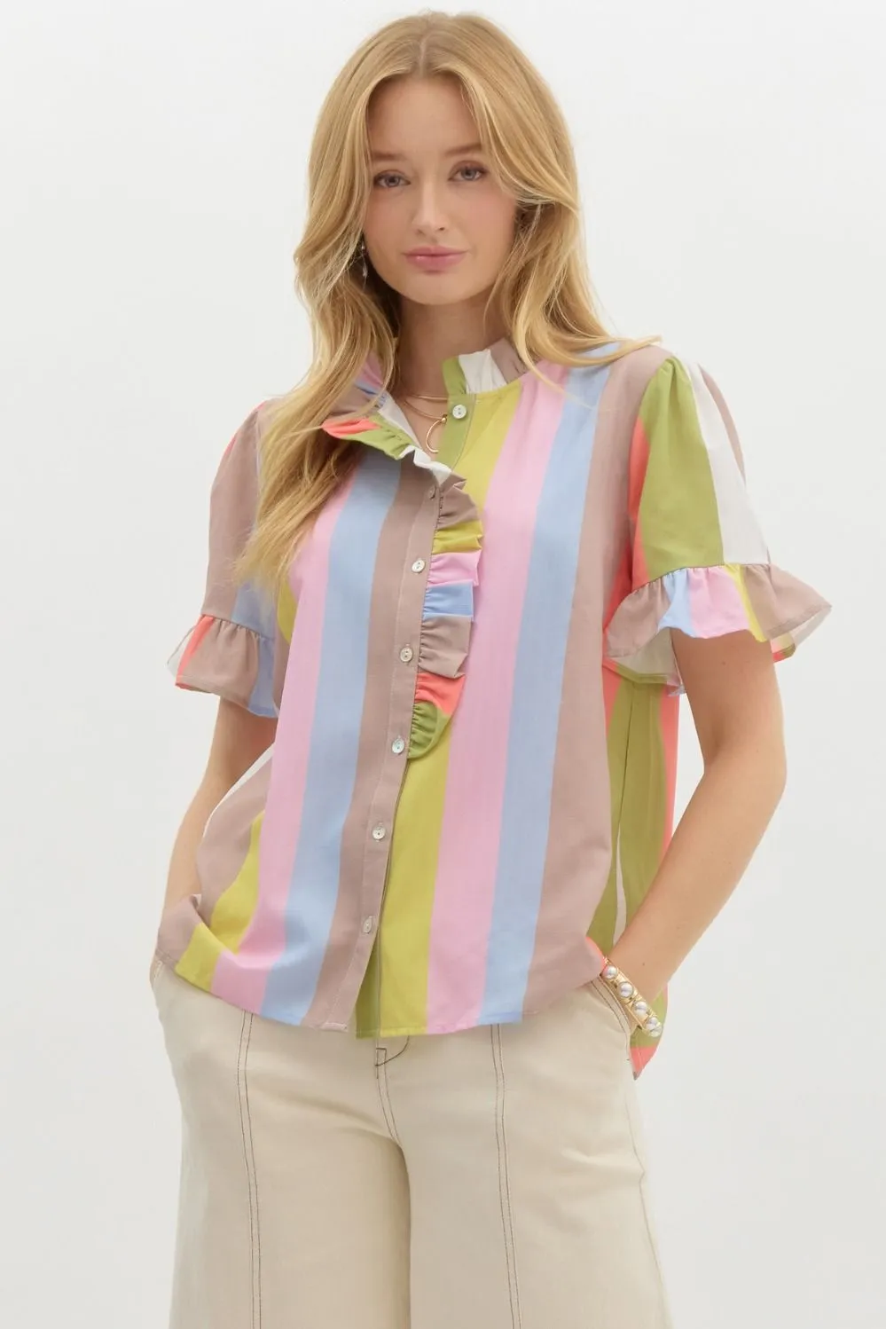 Multicolor Stripe Button Down