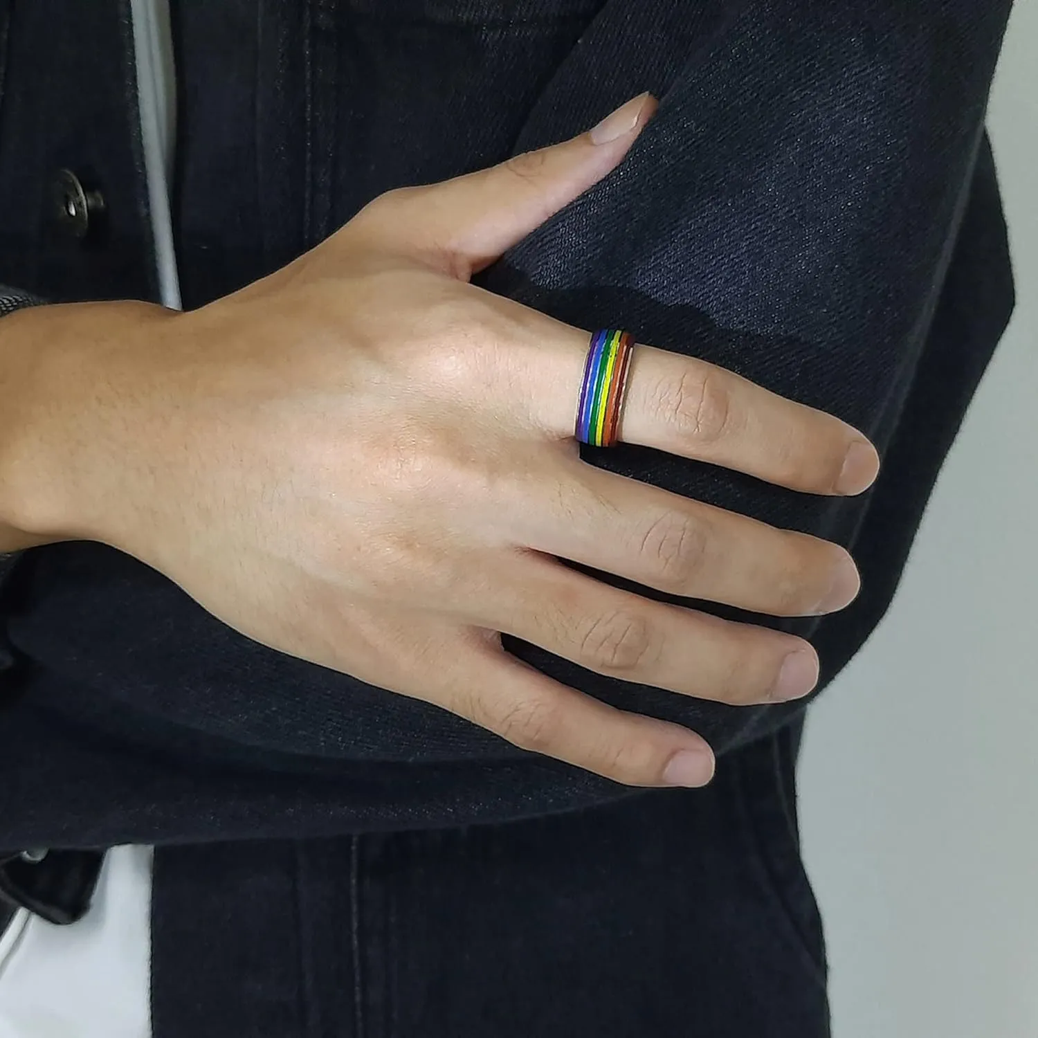 Nanafast 8mm Stainless Steel Enamel Rainbow LGBT Pride Ring for Lesbian & Gay LGBTQ Pride Wedding Engagement Band
