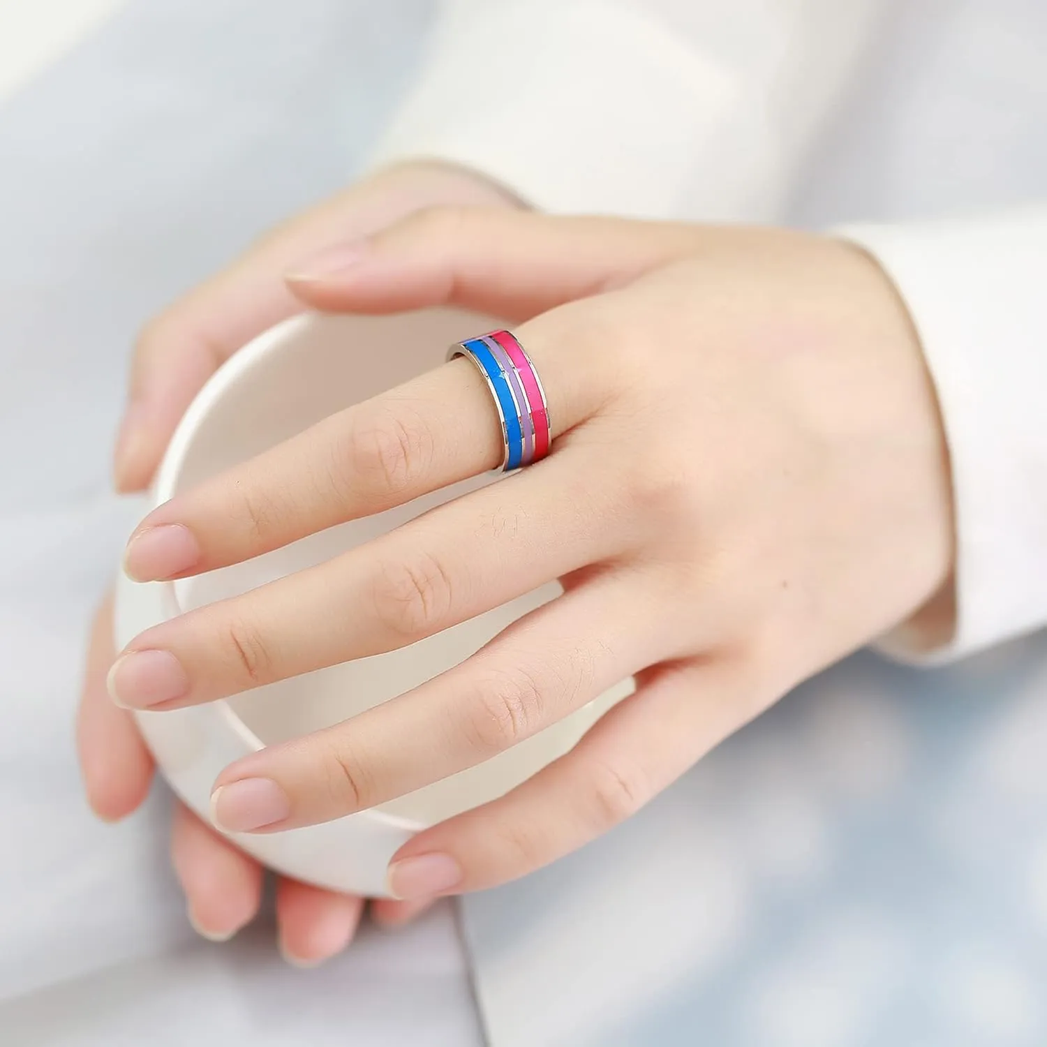 Nanafast 8mm Stainless Steel Enamel Rainbow LGBT Pride Ring for Lesbian & Gay LGBTQ Pride Wedding Engagement Band