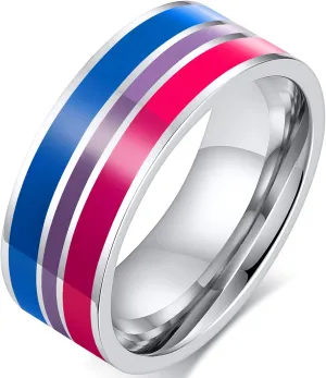 Nanafast 8mm Stainless Steel Enamel Rainbow LGBT Pride Ring for Lesbian & Gay LGBTQ Pride Wedding Engagement Band