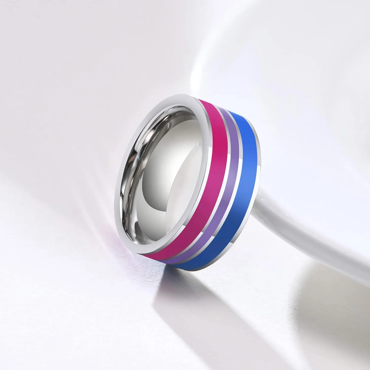 Nanafast 8mm Stainless Steel Enamel Rainbow LGBT Pride Ring for Lesbian & Gay LGBTQ Pride Wedding Engagement Band