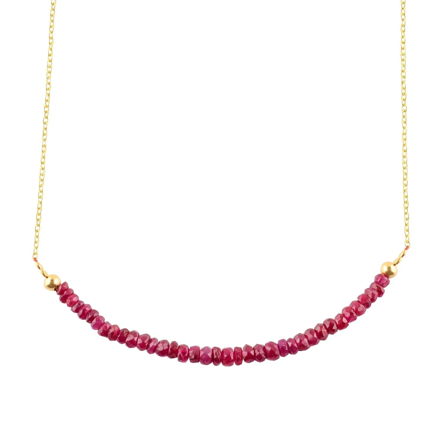 Natural Burmese Ruby Gemstone Beads Dainty Handmade Bar Necklace Jewelry for Women, Birthstone Crystals and Healing Stones, 14k Gold Plated 925 Sterling Silver 18'' Birthday Gift for her