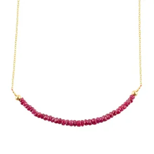 Natural Burmese Ruby Gemstone Beads Dainty Handmade Bar Necklace Jewelry for Women, Birthstone Crystals and Healing Stones, 14k Gold Plated 925 Sterling Silver 18'' Birthday Gift for her