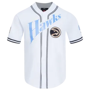 NBA ATLANTA HAWKS CITY EDITION 24-25 MEN'S MESH BUTTON DOWN SHIRT (WHITE/BLACK/WHITE)