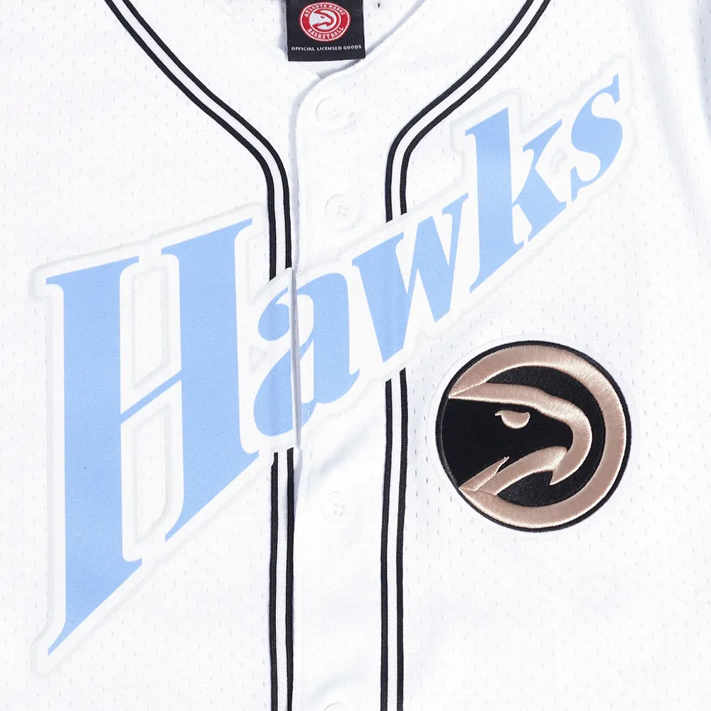 NBA ATLANTA HAWKS CITY EDITION 24-25 MEN'S MESH BUTTON DOWN SHIRT (WHITE/BLACK/WHITE)