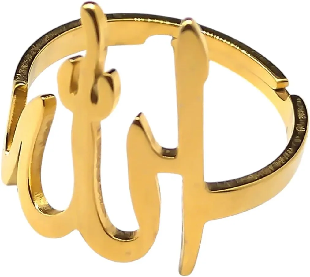 New 2025 Arabic Islamic Muslim Allah Ring For Women Men Stainless Steel Gold Color Islam Religious Amulet Adjustable Rings Jewelry With You Accessories Trendy Best For Gift