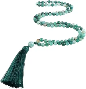 New 2025 Arrival 108 Beads Prayer Necklace Natural Green Stripe Onyx Stone Buddhist Buddha Meditation Bead Mala Necklace Women Men Jewelry Gifts Fashion Accessories Creative Gift