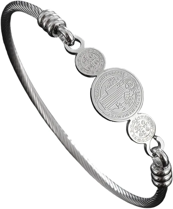 New 2025 Catholic San Benito Cross Jesus Stainless Steel Bracelet For Men And Women Prayer Religious Jewelry Amulet Gift With For You Jewelry Fashion Accessories Creative Gift