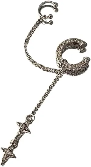 New 2025 Cross Star Silver Color Crystal Tassel Cuff Ear Clip Earring For Women Rhinestone Cartilage Piercing Earring Decoration Jewelry Commemorative With You Accessories Trendy Best For Gift