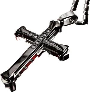 New 2025 For Male Crystal Cross Jesus Pendant Gold/Black/Blue Color Zirconia Necklace Stainless Steel Decoration Jewelry Luxury With For You Accessories Trendy Creative Best For Gift