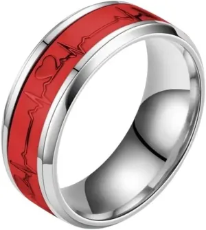 New 2025 Trendy Electrocardiogram Luminous Finger Rings For Men Women Fashion Glowing In Dark Heart Band Ring Jewelry Findings Couples Accessories Creative Gift