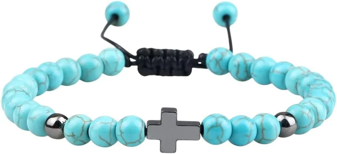 New 2026 19Styles Prayer Men Cross Bracelet 6Mm Natural Black Lava Onyx Meditation Fitness Couple Bangle Women Yoga Jewelry Gift Fashion Trendy Accessories Creative For Women And Men