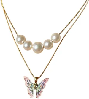 New 2026 Fairytopia Mermaidia Enamel Butterfly Necklace For Women Thai Imitation Pearl Multilayer Decoration Jewelry Luxury With You Accessories Trendy Creative Best Gift