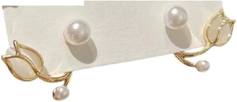 New 2026 Imitation Pearl Crystal Opal Flower Curved Back Hang Post Stud Earrings Two In One Brincos Wedding Jewelry Birthday Gift Fashion Trendy Accessories Creative