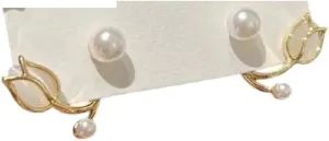New 2026 Imitation Pearl Crystal Opal Flower Curved Back Hang Post Stud Earrings Two In One Brincos Wedding Jewelry Birthday Gift Fashion Trendy Accessories Creative