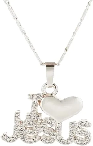 New 2026 Letter I Love Jesus Shape Pendant Necklace Women's Bohemian Crystal Inlaid Religious Accessories Decoration Jewelry Luxury With You Trendy Best For Gift