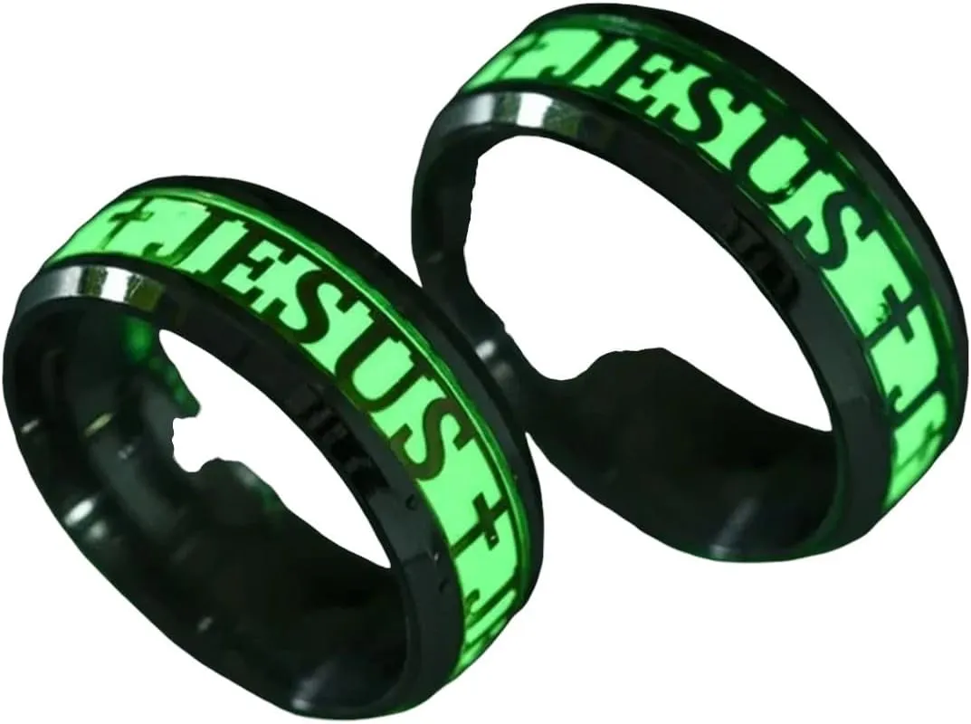 New 2026 Luminous Jesus Cross Christ Ring Stainless Steel Glowing In The Dark Wedding Rings For Women Men Decoration Jewelry Luxury With You Accessories Trendy Creative Best Gift
