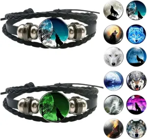 New 2026 Unisex Glow In The Dark Wolf Head Bracelet Multilayer Leather Charm Women Men Fashion Luminous Bracelets Decoration Jewelry Luxury With You Accessories Trendy Best For Gift For Women And Men