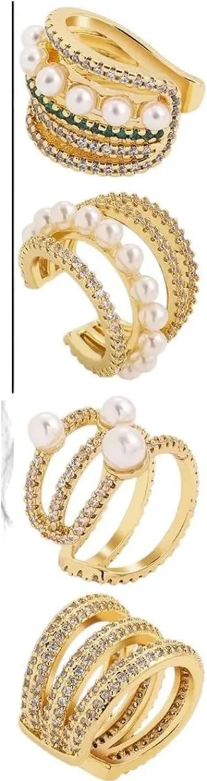 New 2026 Unisex Stainles Stell Multilayer Ear Cuff No Piercing Clip Earrings For Women Hers Mixed Cubic Zircon Pearls Cartilage Wrap Jewelry Gift Fashion Trendy Accessories Creative For Women And Men