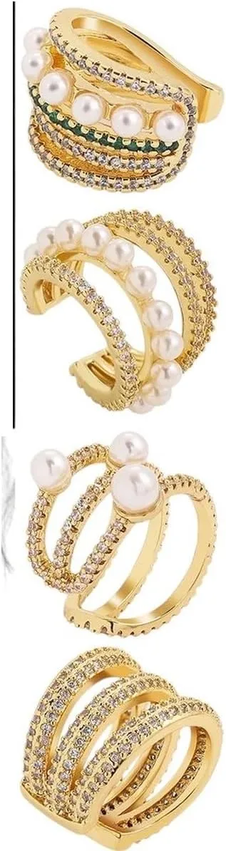New 2026 Unisex Stainles Stell Multilayer Ear Cuff No Piercing Clip Earrings For Women Hers Mixed Cubic Zircon Pearls Cartilage Wrap Jewelry Gift Fashion Trendy Accessories Creative For Women And Men