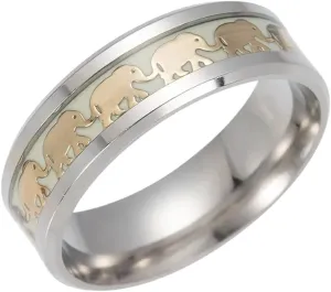 New 2026 Unisex Vintage Golden Elephant Band Rings For Men And Women Luminous Stainless Steel Glow In The Dark Jewelry Fashion Luxury Accessories Creative Gift For Women And Men