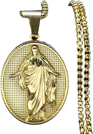 New For Trendy 2025 Christian Jesus Christ Medal Pendant Necklace For Men Women Stainless Steel Gold Color Chain Necklaces Jewelry Collar Jewelry Fashion Accessories Creative Gift