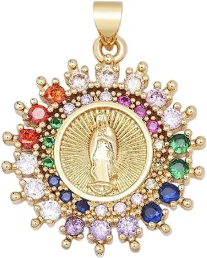 New For Trendy 2025 Gift Fashion Rainbow Zircon Virgin Mary Pendant Church Christian Prayer Jesus Religion Necklace For Women Jewelry Gift Jewelry Fashion Accessories Creative Gift