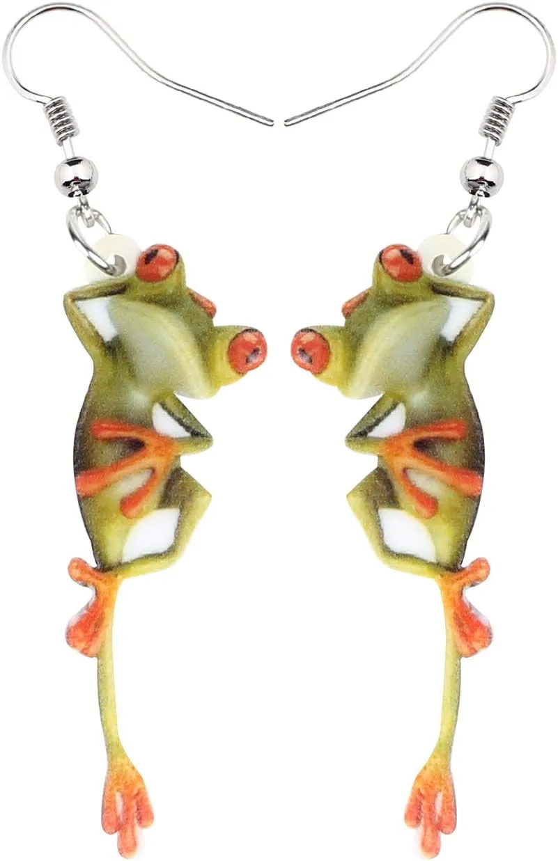 NEWEI Cute Weird Acrylic Frog Earrings Dangle Funny Animals Jewelry for Women Accessories Charms