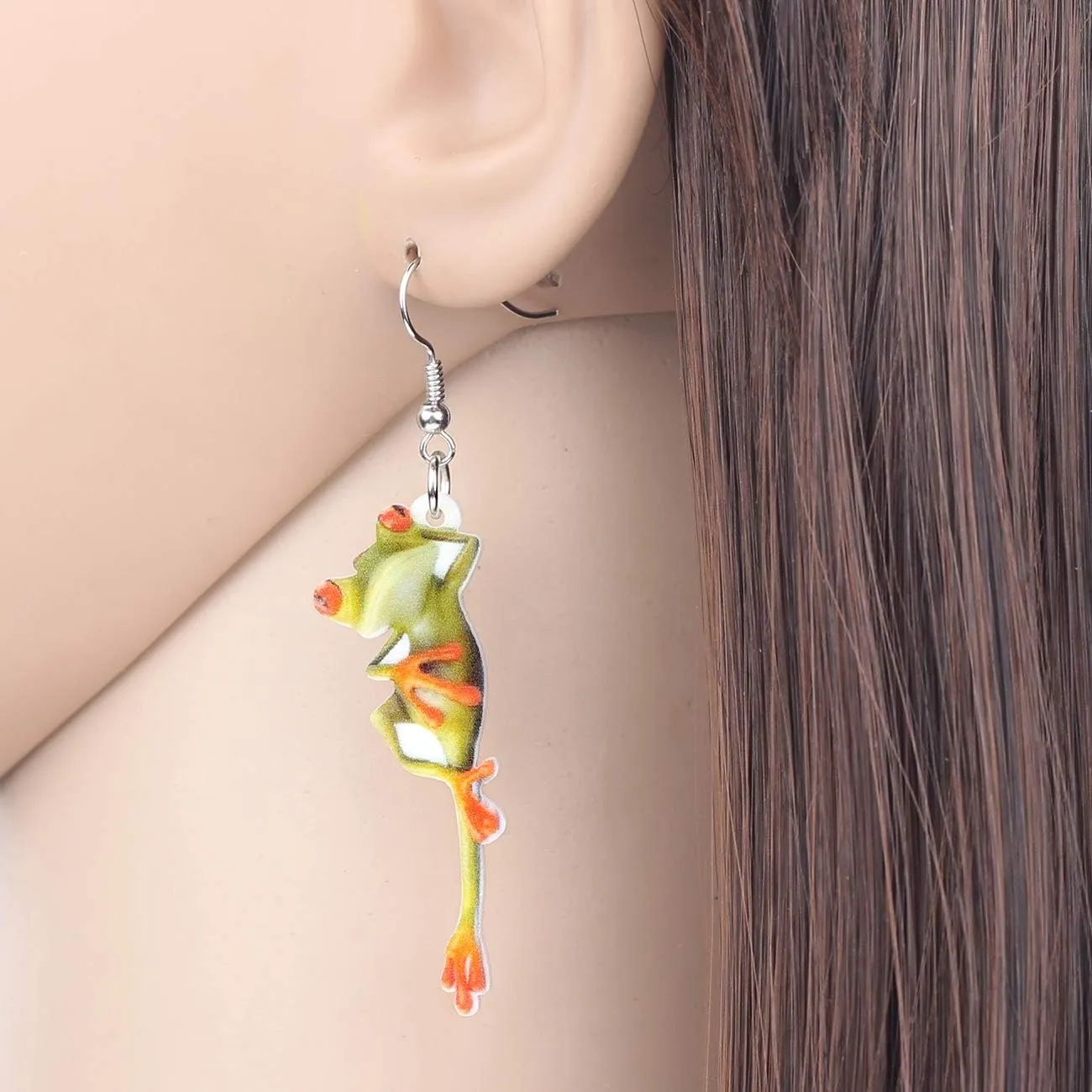 NEWEI Cute Weird Acrylic Frog Earrings Dangle Funny Animals Jewelry for Women Accessories Charms