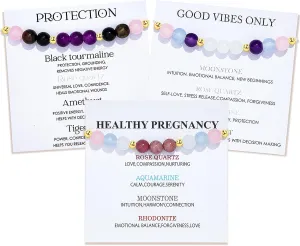 NEWITIN 3 Pieces Healing Bracelet for Women Gemstone Beaded Bracelets Crystal Beaded Bracelet Relieve Stress Natural Stone and Quartz Crystals Jewelry Inspirational Gifts for Birthday