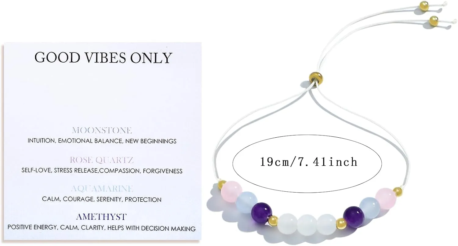 NEWITIN 3 Pieces Healing Bracelet for Women Gemstone Beaded Bracelets Crystal Beaded Bracelet Relieve Stress Natural Stone and Quartz Crystals Jewelry Inspirational Gifts for Birthday