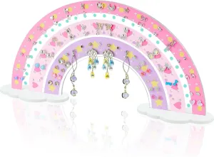 NiHome Rainbow Acrylic Earring Holder for Home, Office, Vanity - Lightweight Multicolored Layered Display with 140 Holes for Up to 70 Pairs, Durable Resistant to Fading & Deformation (Print Patterns)