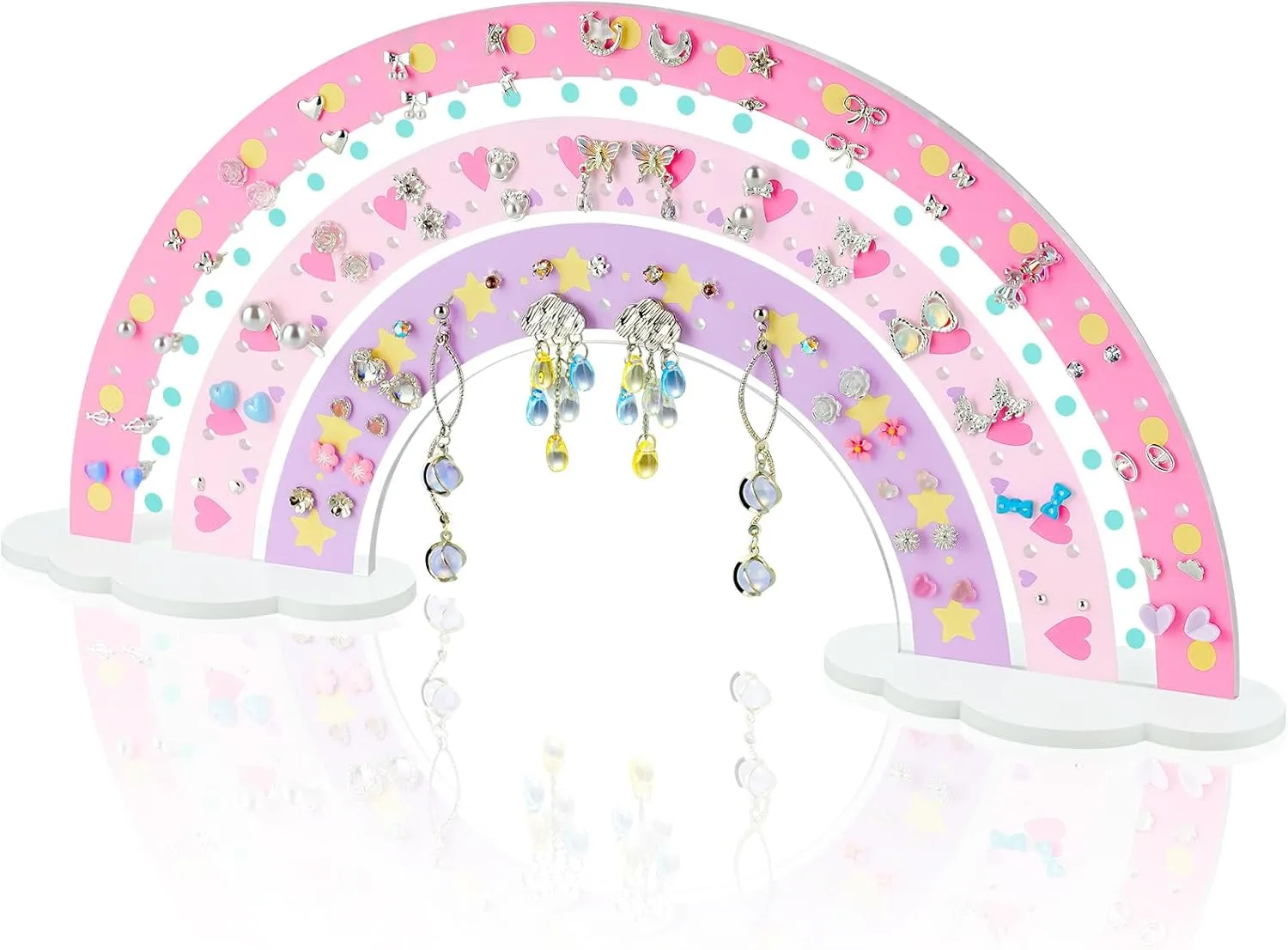 NiHome Rainbow Acrylic Earring Holder for Home, Office, Vanity - Lightweight Multicolored Layered Display with 140 Holes for Up to 70 Pairs, Durable Resistant to Fading & Deformation (Print Patterns)