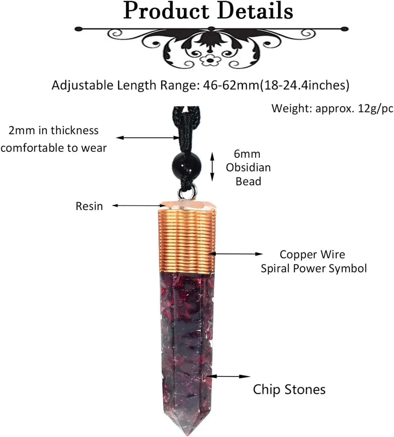 Nupuyai Orgone Healing Crystal Point Pendant Necklace for Women Men, Spiral Hexagonal Faceted Stone Pendant with Adjustable Cord 18-24 Inches