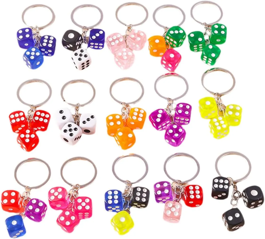 ODETOJOY Dice Keychain, Cute Cartoon 3D Resin Dice Keyrings Pendant Handbag Bag Key Chain Gaming Rolling Craps Cubes