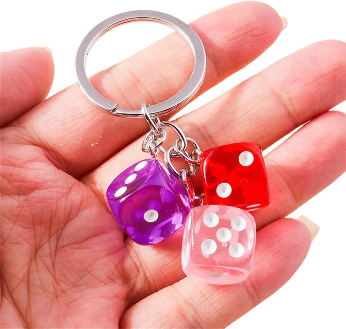 ODETOJOY Dice Keychain, Cute Cartoon 3D Resin Dice Keyrings Pendant Handbag Bag Key Chain Gaming Rolling Craps Cubes