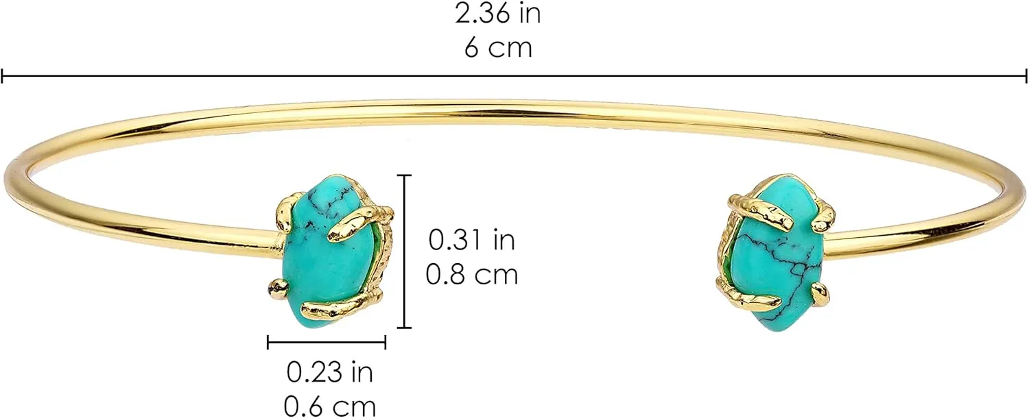Open Cuff Bracelet for Women Silver Gold Plated Gemstone Charm Turquoise Stone Rose Quartz Bracelet Adjustable Stackable Bangle Bracelets for Women Jewelry Gift