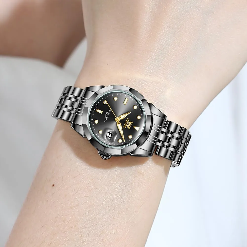 OPK Women Watch Bracelet Dress Easy to Read Stainless Steel Ladies Watches for Female Small Watch Waterproof Luminous Date Wacthes for Women