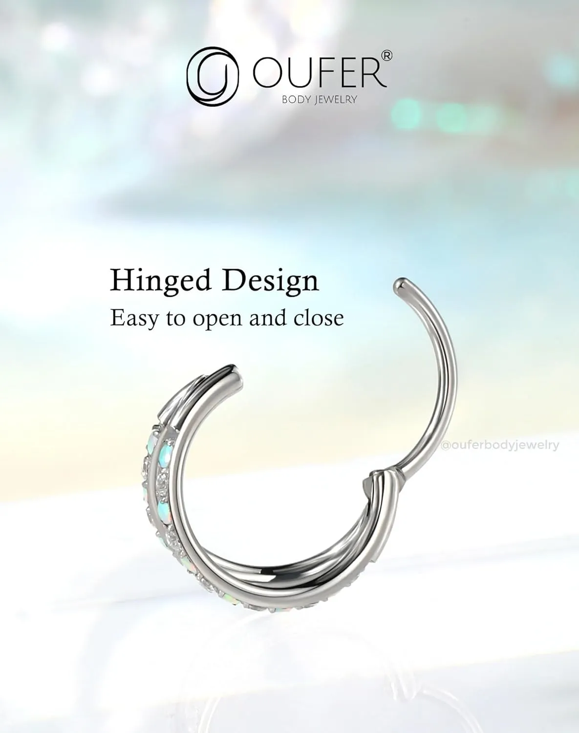 OUFER 20G Nose Rings for Women, 316L Surgical Steel Double Hoop Nose Piercing Jewelry, Opal and CZ Septum Lip Eyebrow Cartilage Conch Rook Helix Tragus Daith Earrings Piercing Jewelry-6/7/8MM