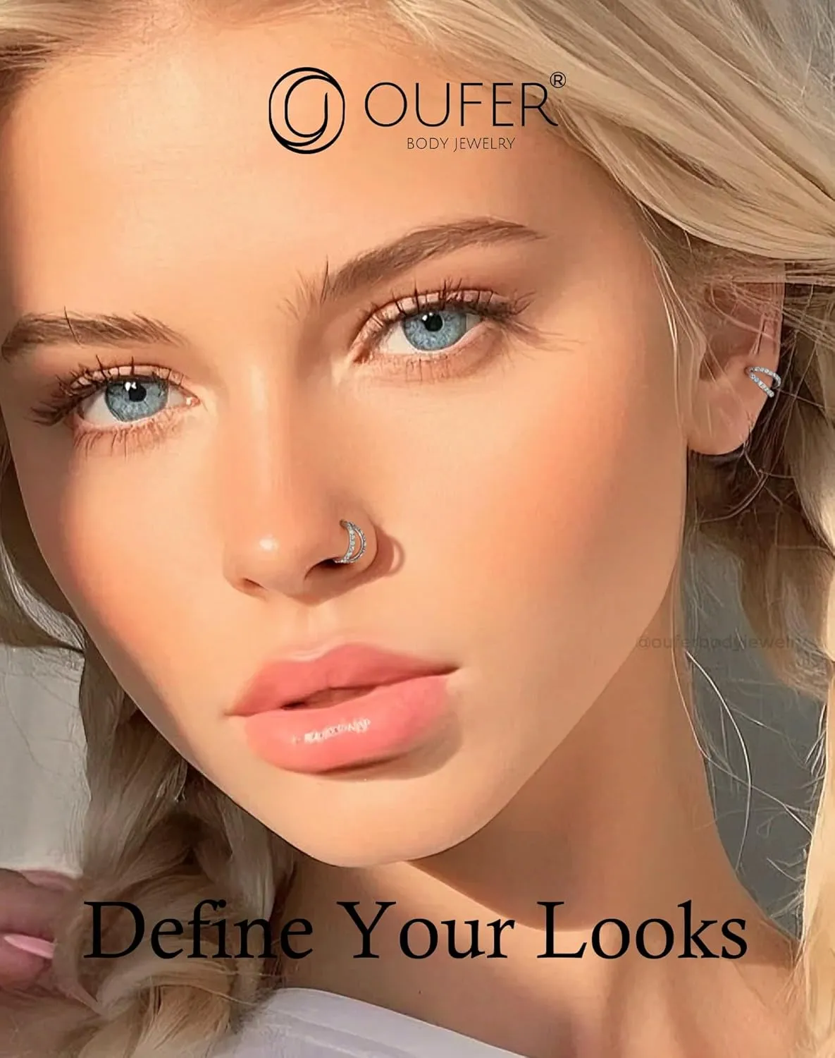 OUFER 20G Nose Rings for Women, 316L Surgical Steel Double Hoop Nose Piercing Jewelry, Opal and CZ Septum Lip Eyebrow Cartilage Conch Rook Helix Tragus Daith Earrings Piercing Jewelry-6/7/8MM