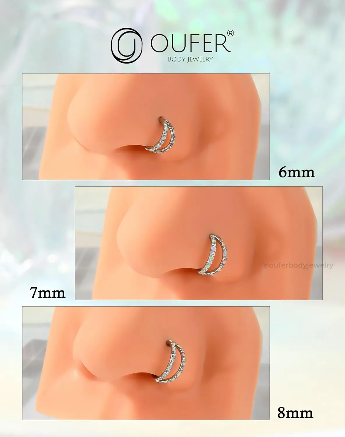 OUFER 20G Nose Rings for Women, 316L Surgical Steel Double Hoop Nose Piercing Jewelry, Opal and CZ Septum Lip Eyebrow Cartilage Conch Rook Helix Tragus Daith Earrings Piercing Jewelry-6/7/8MM