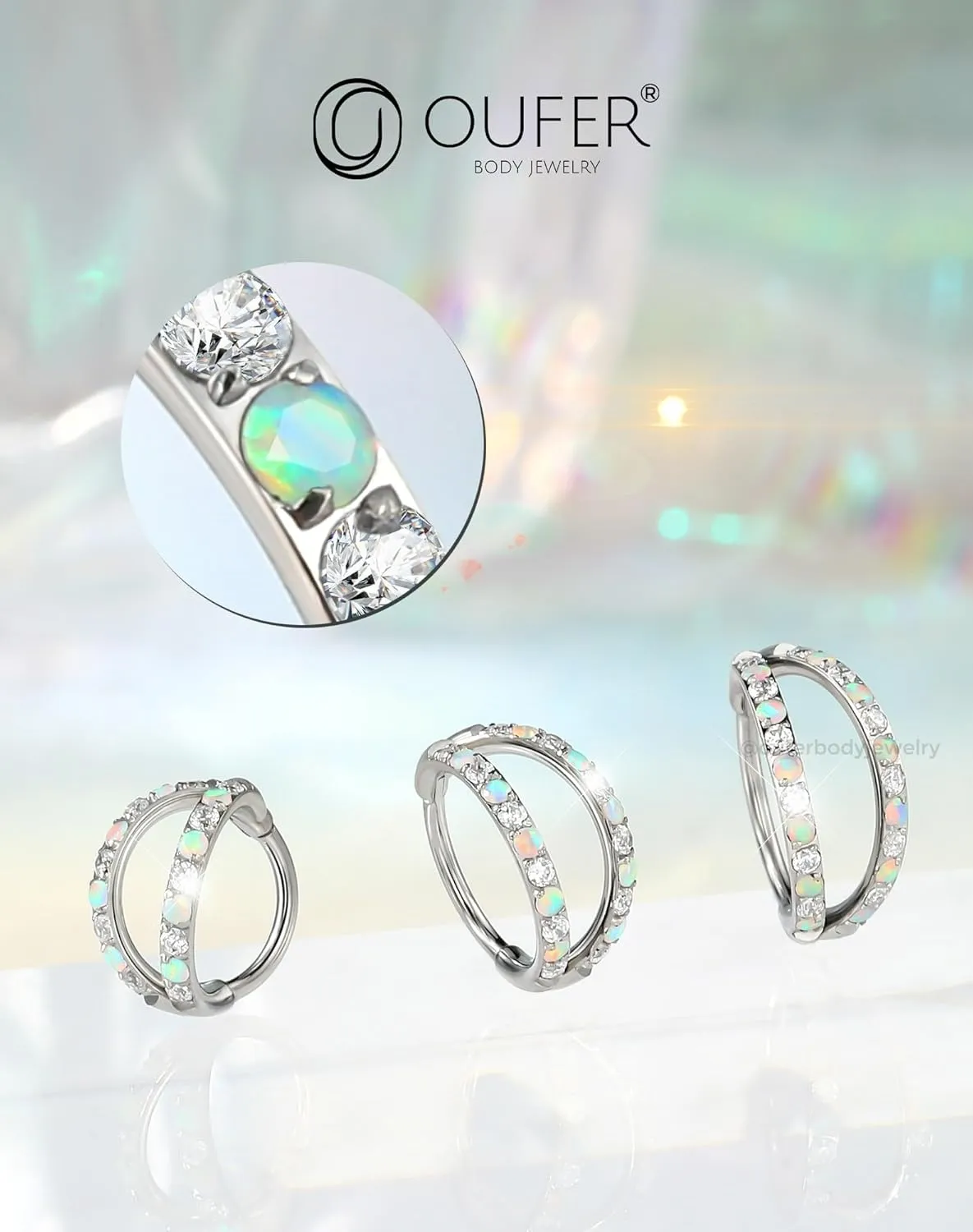 OUFER 20G Nose Rings for Women, 316L Surgical Steel Double Hoop Nose Piercing Jewelry, Opal and CZ Septum Lip Eyebrow Cartilage Conch Rook Helix Tragus Daith Earrings Piercing Jewelry-6/7/8MM