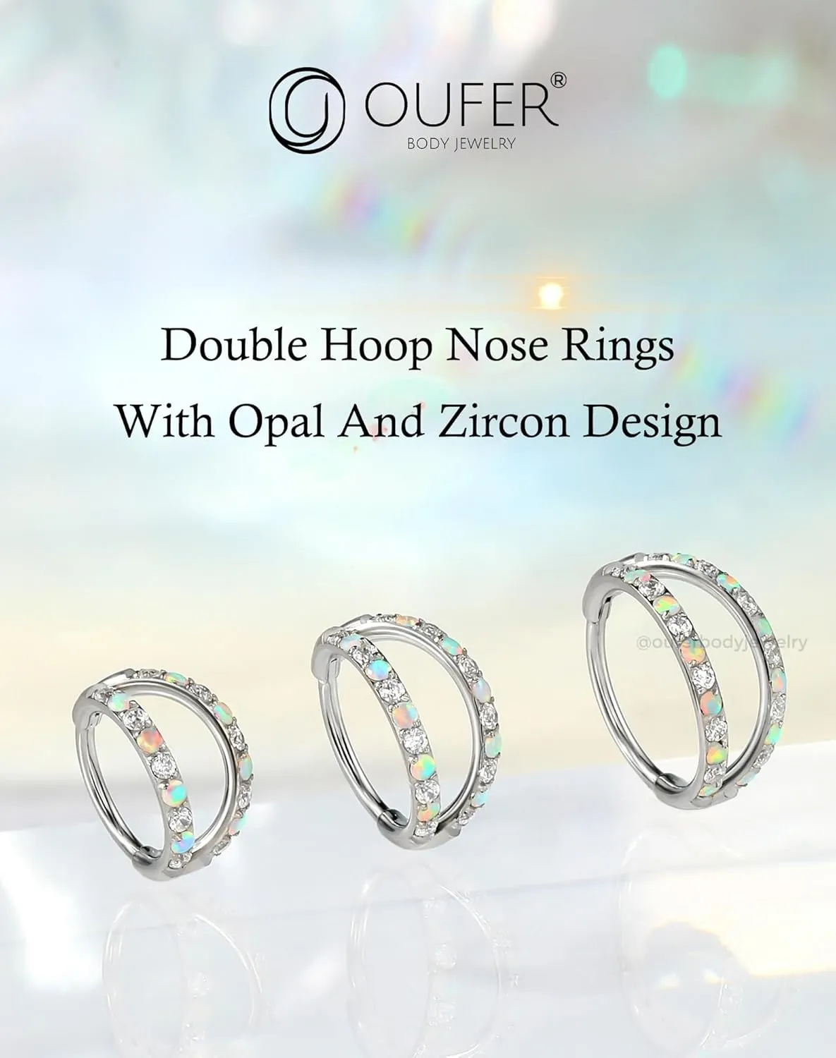 OUFER 20G Nose Rings for Women, 316L Surgical Steel Double Hoop Nose Piercing Jewelry, Opal and CZ Septum Lip Eyebrow Cartilage Conch Rook Helix Tragus Daith Earrings Piercing Jewelry-6/7/8MM