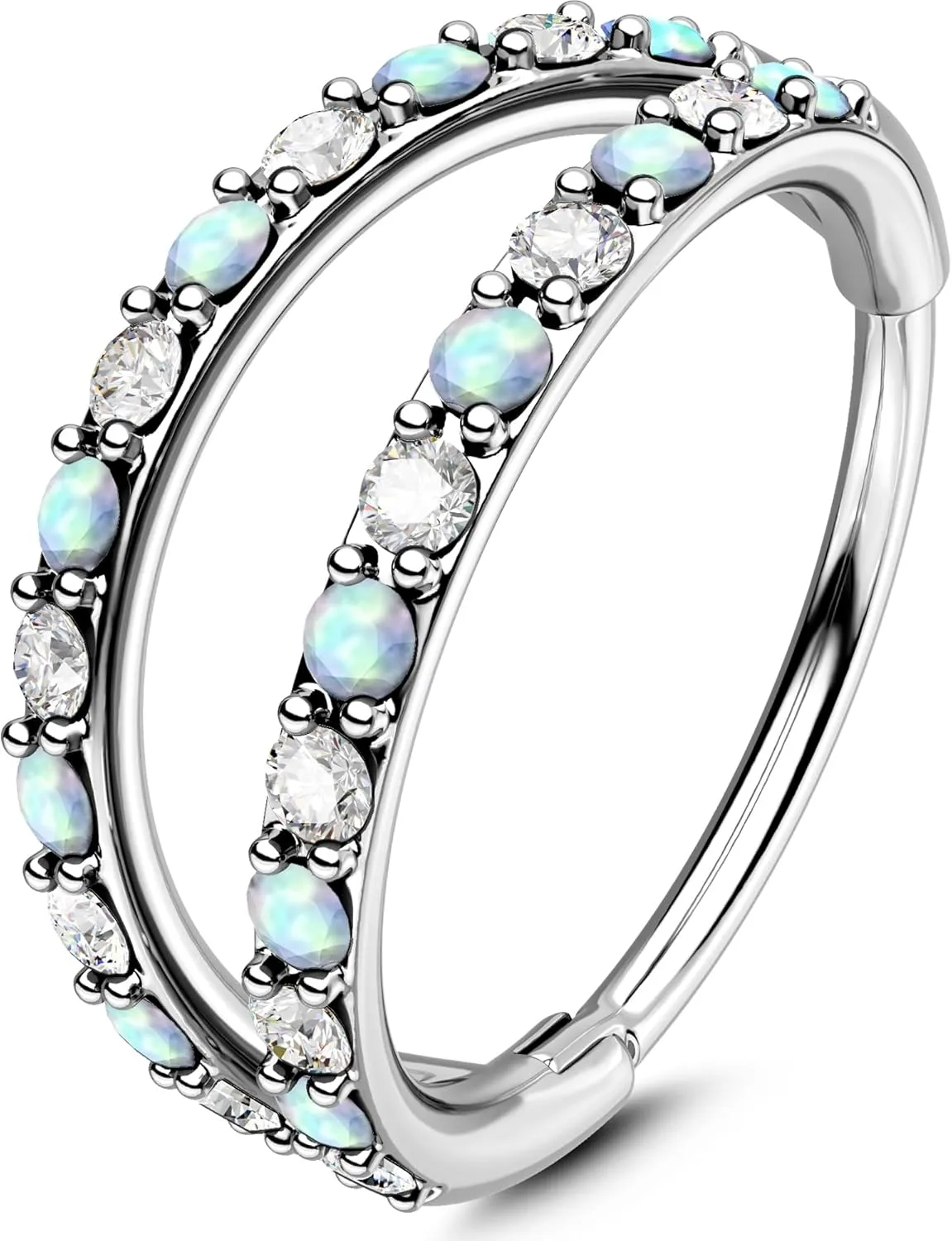 OUFER 20G Nose Rings for Women, 316L Surgical Steel Double Hoop Nose Piercing Jewelry, Opal and CZ Septum Lip Eyebrow Cartilage Conch Rook Helix Tragus Daith Earrings Piercing Jewelry-6/7/8MM