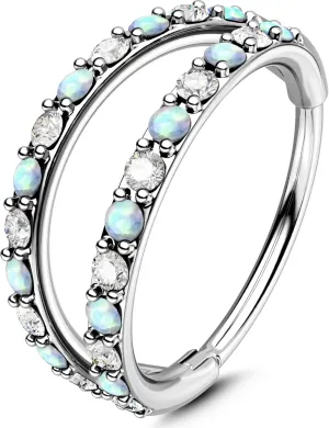 OUFER 20G Nose Rings for Women, 316L Surgical Steel Double Hoop Nose Piercing Jewelry, Opal and CZ Septum Lip Eyebrow Cartilage Conch Rook Helix Tragus Daith Earrings Piercing Jewelry-6/7/8MM